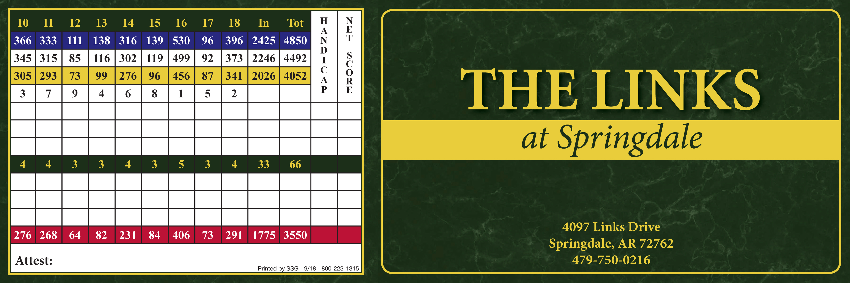 Scorecard The Links at Springdale